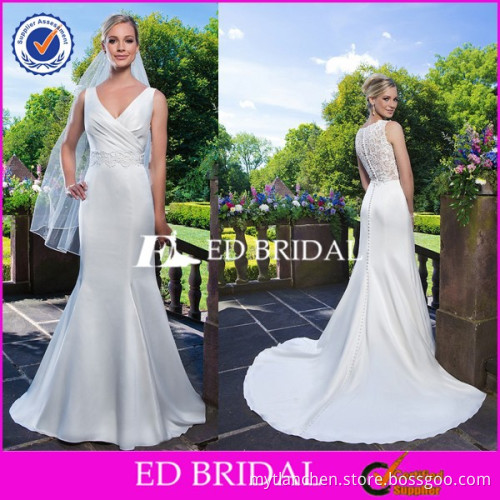 CE1273 New V-Neck Covered Lace Back Satin Sexy Skin Tight Mermaid Wedding Dresses